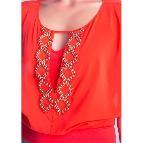 Bebe Red Embellished Kimono Top - Picture 4 of 11